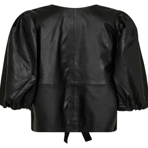 Co Couture PhoebeCC Leather Bow Blouse Black