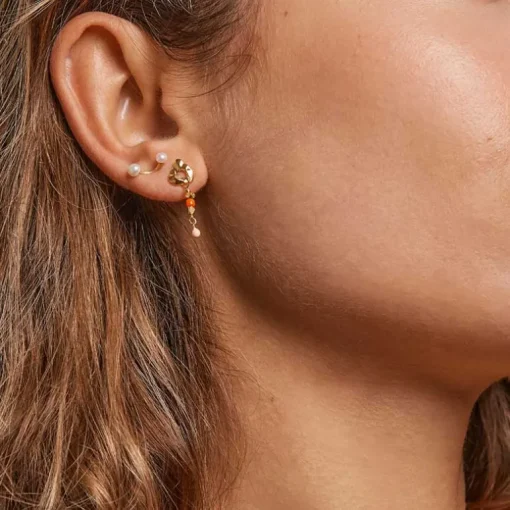 ENAMEL E170G 2 PEARLS EARRING GULD