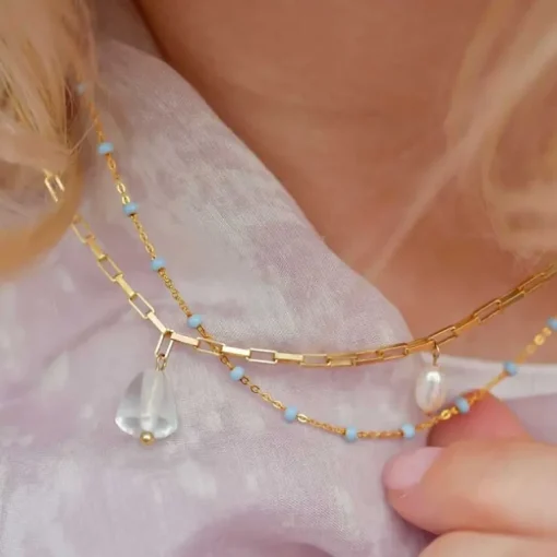 ENAMEL LOLA NECKLACE LYSEBLÅ & GULD