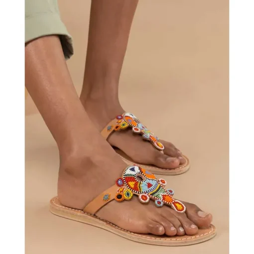 Laidbacklondon Simba Flat Sandal Tribal Brun