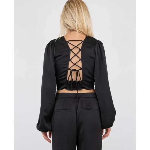 NEO NOIR AURA HEAVY SATEEN BLOUSE SORT