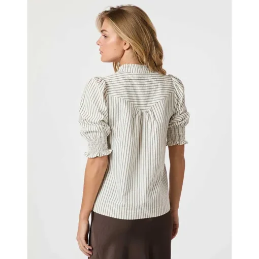 Neo Noir Diana Crepe Stripe Blouse Brown