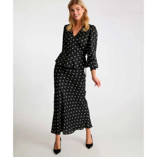 Neo Noir Lola Retro Dot Long Skirt Black