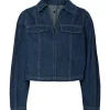 Pieces PCFabia LS V-Neck Denim Top Dark Blue Denim