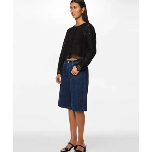 Pieces PCFabia MW Denim Jorts Dark Blue Denim