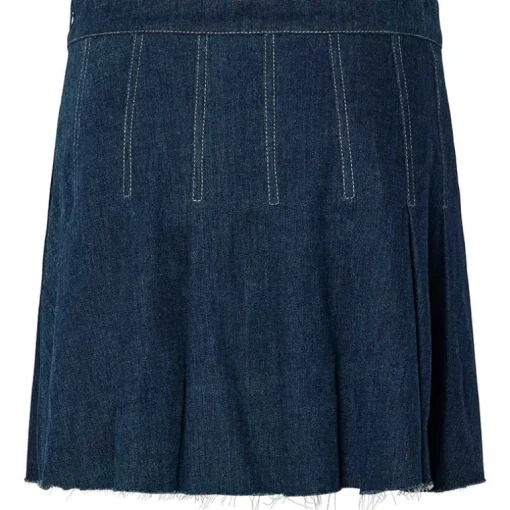 Pieces PCFabia Short Plisse Denim Skirt Dark Blue Denim