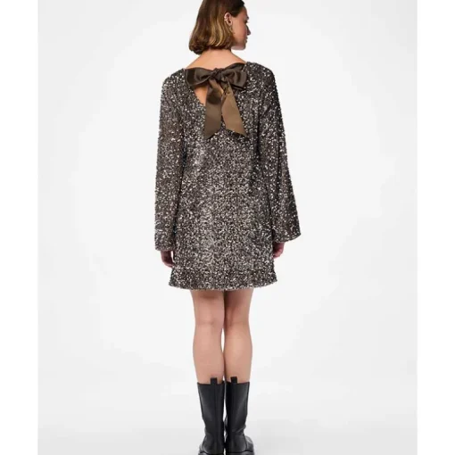 Pieces PCKam LS Deep Back Bow Dress Morel