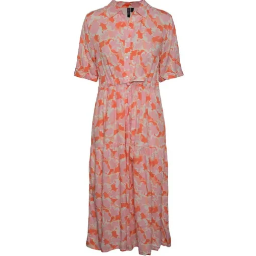PIECES PCKASEY MIDI SHIRT DRESS LYSERØD