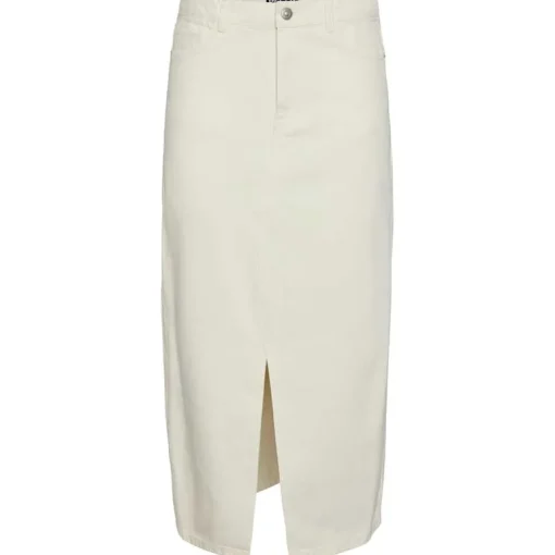 Pieces PCKenise MW Denim Ankle Skirt BC Off White