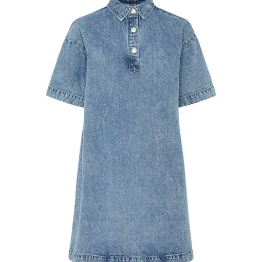 Pieces PCKenya SS A-Shape Denim Dress Noos Medium Blue