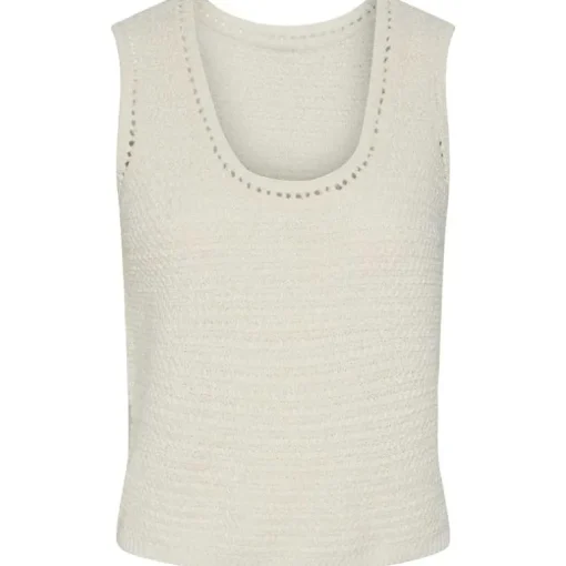 Pieces PCKoe SL Reversible Knit Top Off White