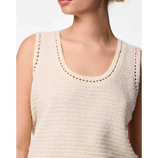 Pieces PCKoe SL Reversible Knit Top Off White