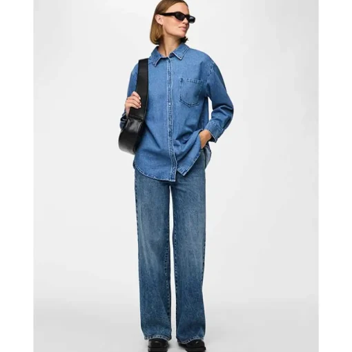 Pieces PCMaisie Ls Denim Shirt Noos Medium Blue Denim