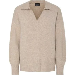 Pieces PcMalou LS Polo Knit Noos Taupe Gray Melange