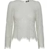 PIECES PCNELLA LS LACE TOP D2D OFF WHITE