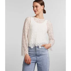 PIECES PCNELLA LS LACE TOP D2D OFF WHITE