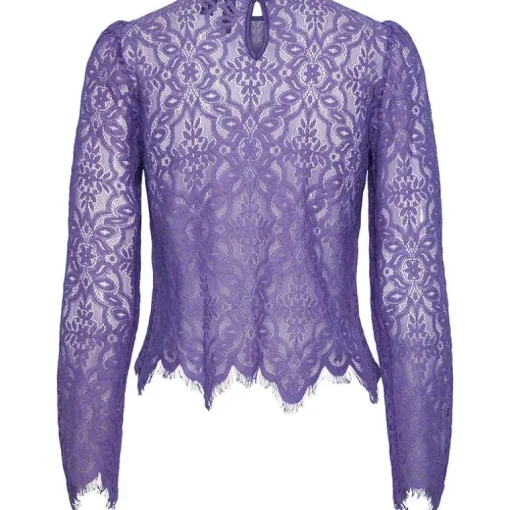 PIECES PCNELLA LS LACE TOP D2D LILLA