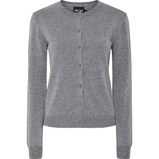 Pieces PCNora LS O-neck Knit Cardigan Noos Medium Grey Melange
