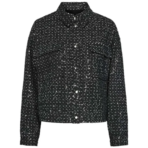Pieces PCRoberta LS Sequins Jacket Grey Denim