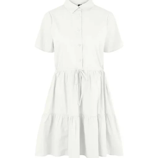 PIECES PCVALDINE SS SHIRT DRESS HVID