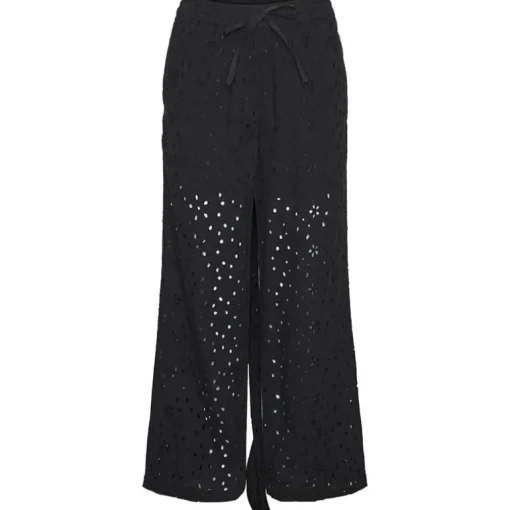 Pieces PCWendy MW Broderie Angalise Pant D2D Sort