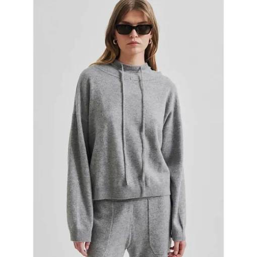 Second Female Lounge Knit Hoodie Grey Melange