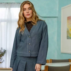 Black Colour BCAstrid Short Jacket Dark Blue