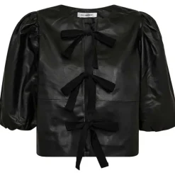 Co Couture PhoebeCC Leather Bow Blouse Black