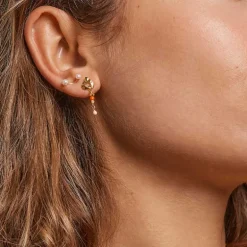 ENAMEL E170G 2 PEARLS EARRING GULD