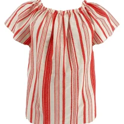 J BY J 10206 SS Striped Blouse Rød