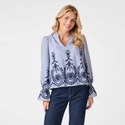 Neo Noir Amara Stripe Emb Blouse Blue