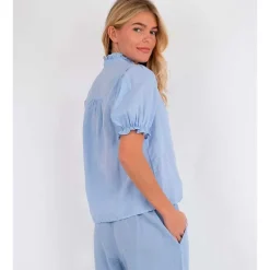 Neo Noir Odesa Linen Blouse Lyseblå