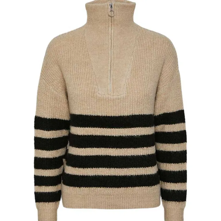 Pieces PCBrooks LS Half Zip Knit Sand