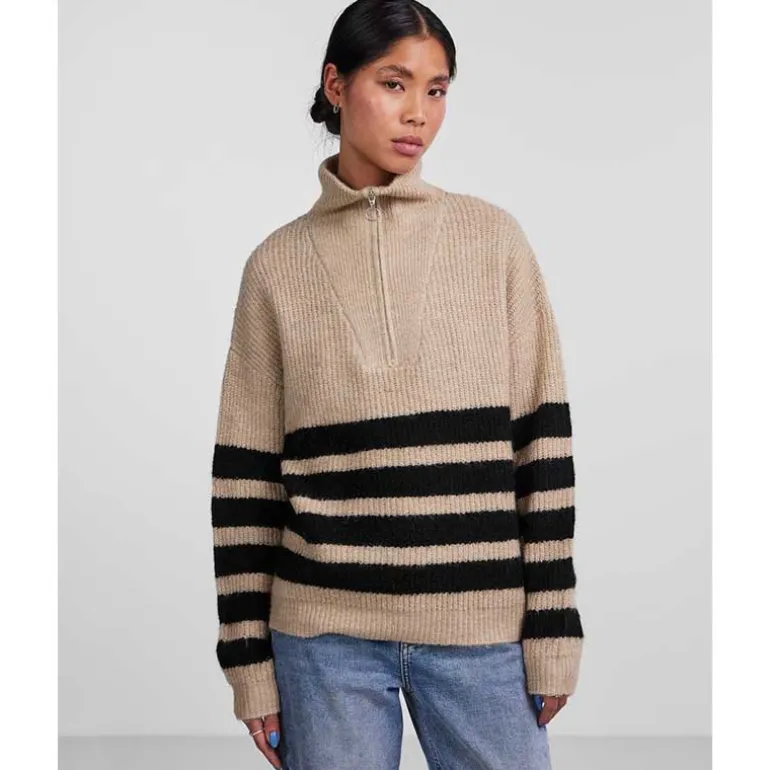 Pieces PCBrooks LS Half Zip Knit Sand